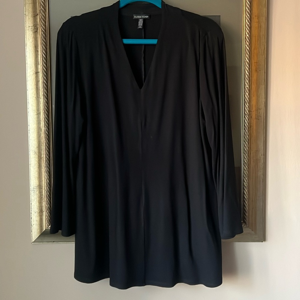 Eileen Fisher Black V Neck Long Sleeve Tunic Top Medium